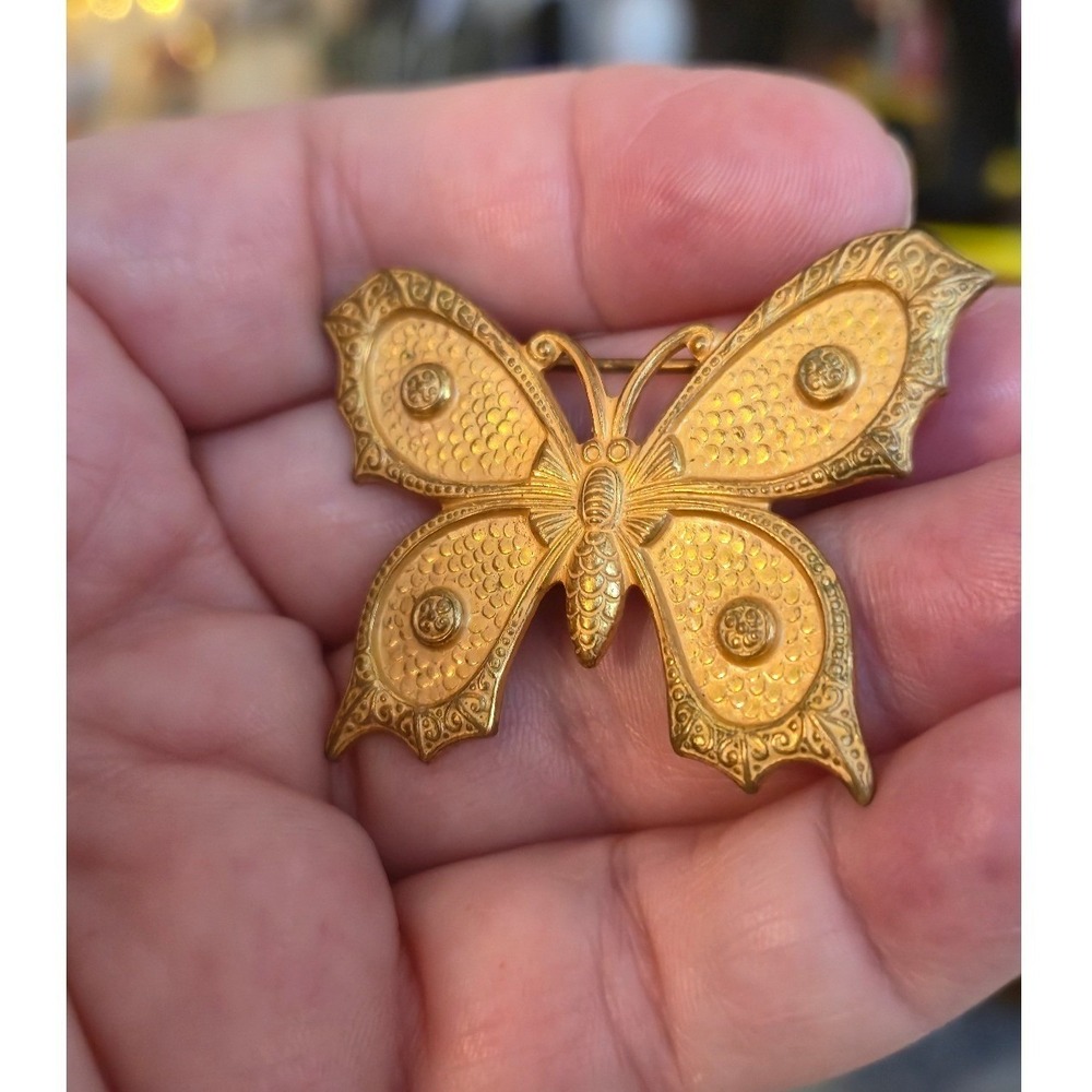 Rare Miriam Haskell Butterfly Brooch Pin Vintage Goldtone